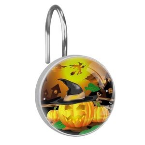 Smiling Pumpkin in Hat Shower Curtain Hooks Set of 12